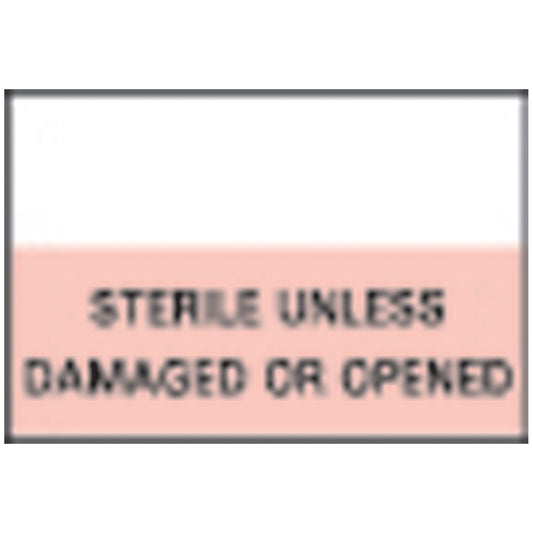 Single Ply Labels, 5/8" x 15/16", Autoclavable Adhesive, White/ Pink, "Sterile unless damaged or opened" Imprint, 1000/rl, 24 rl/bx