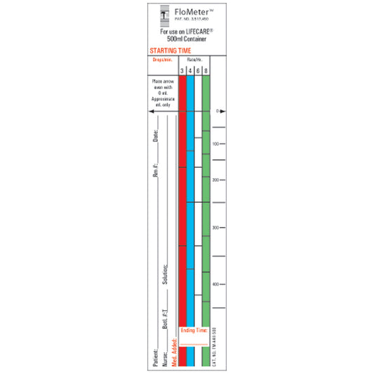 Flo-Meter Labels For IV Containers, Lifecare (Abbott) 4-Color Style, 1_" x 7", For 500mL Container, 1,000/bx