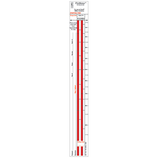Flo-Meter Labels For IV Containers, Excel (Kendall-McGaw) Standard Style, 1_" x 10_", For 1000mL Container, 1,000/bx