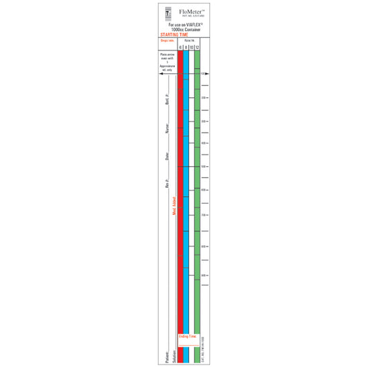 Flo-Meter Labels For IV Containers, Viaflex (Baxter) 4-Color Style, 1_" x 10_", For 1000mL Container, 1,000/bx