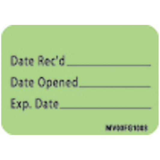 Date Rec'd Labels For Central Service, 1 7/16" x 1", Fluorescent Green, 666/rl