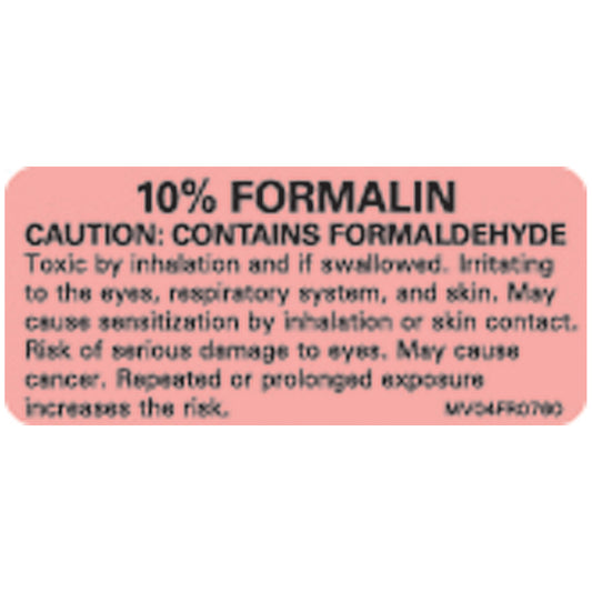 10% Formalin Labels For The Laboratory, 2_" x 1", Fluorescent Red, 420/rl
