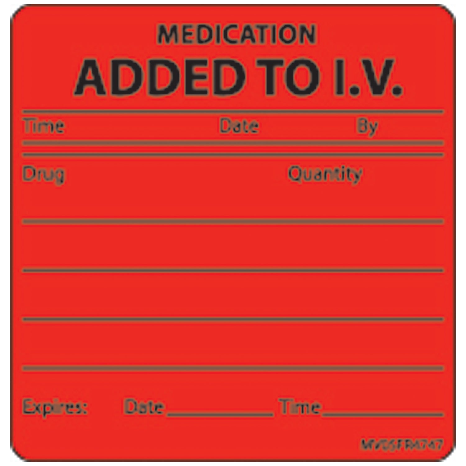 Medication Added To IV Labels For Nursing, 2 7/16" x 2_", Fluorescent Red, 400/rl