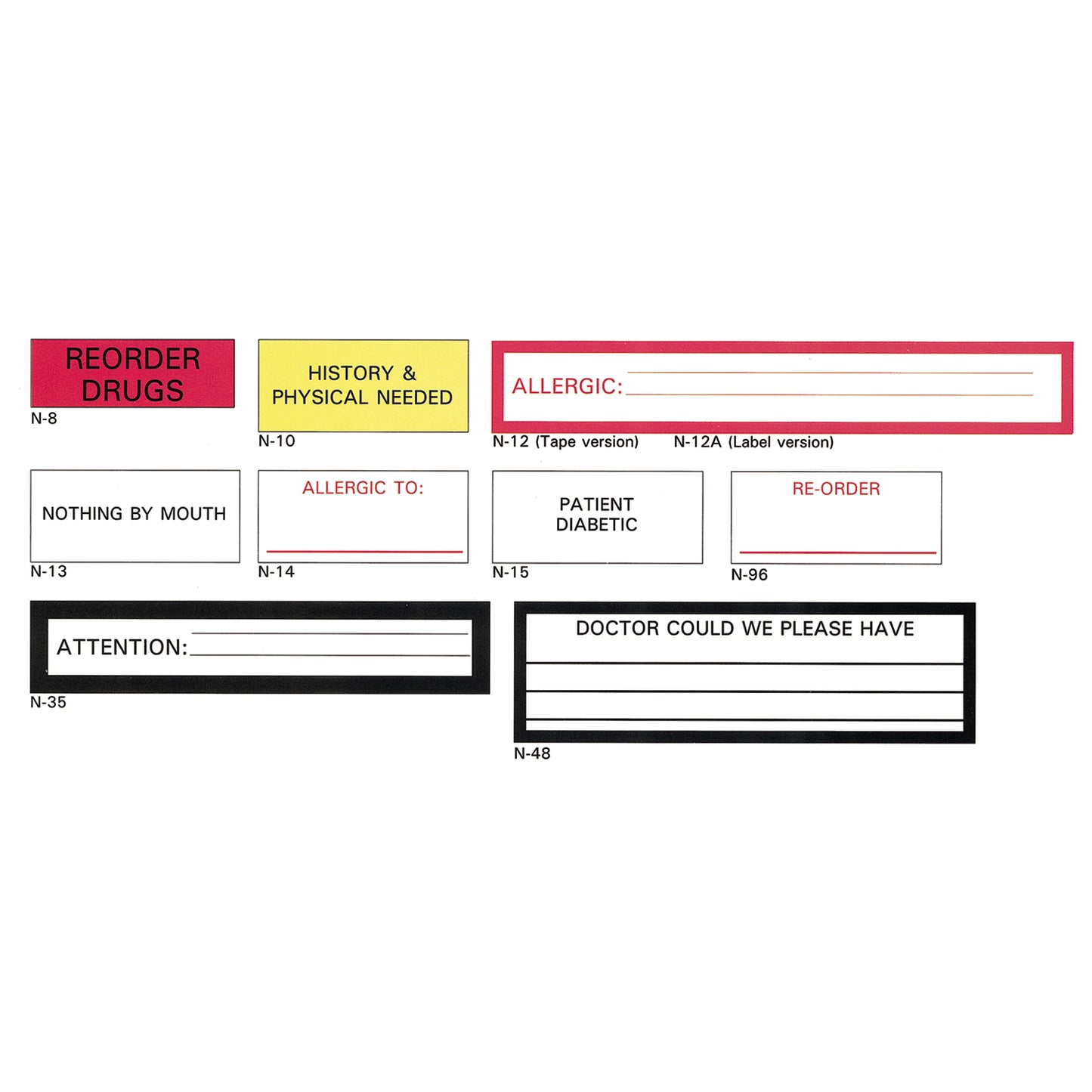 History & Physical Needed Patient Chart Tape, 1" x 2_", Yellow, 222/rl
