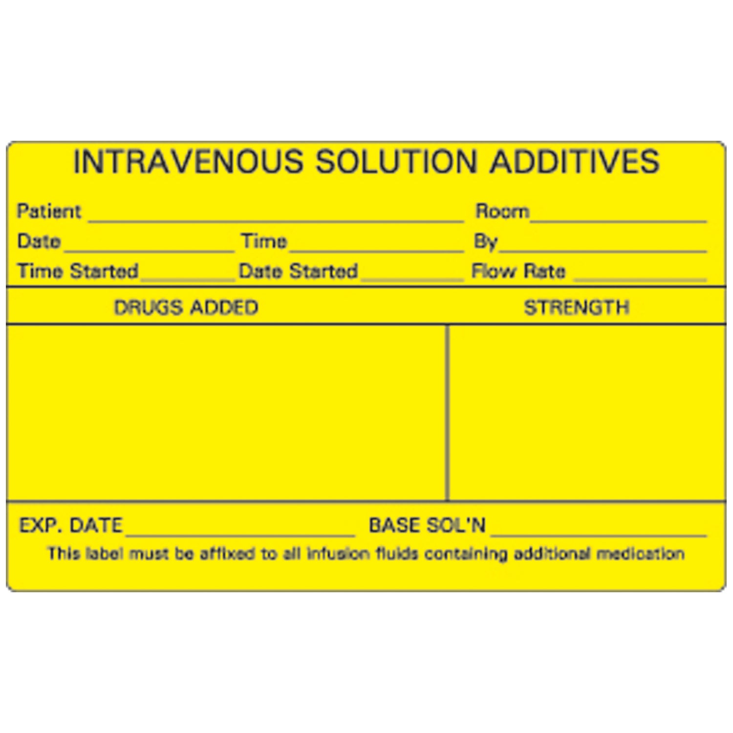 Intravenous Solution Additives IV Labels, 2_" x 4", Yellow, 500/rl