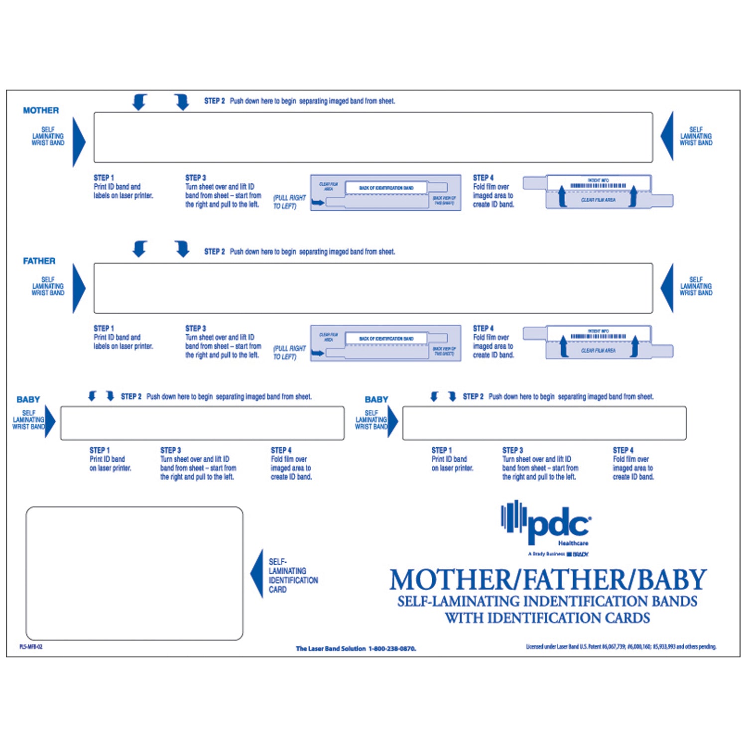 DataMate Mother-Father-Infant Laser Wristband, Size: 8_" x 11" Sheet with 2 Adult Self-Laminating wristbands, 2 Infant Self-Laminating Wristbands, & 1 Self-Laminating ID Card, 4 bx/cs