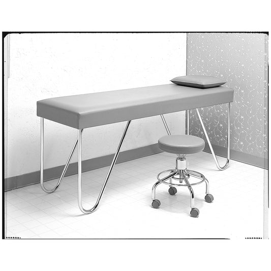 4-Leg Stool, 16" Dia Round Foot Ring, 14" Dia Seat, Adjustable 17"-27", 2 Casters