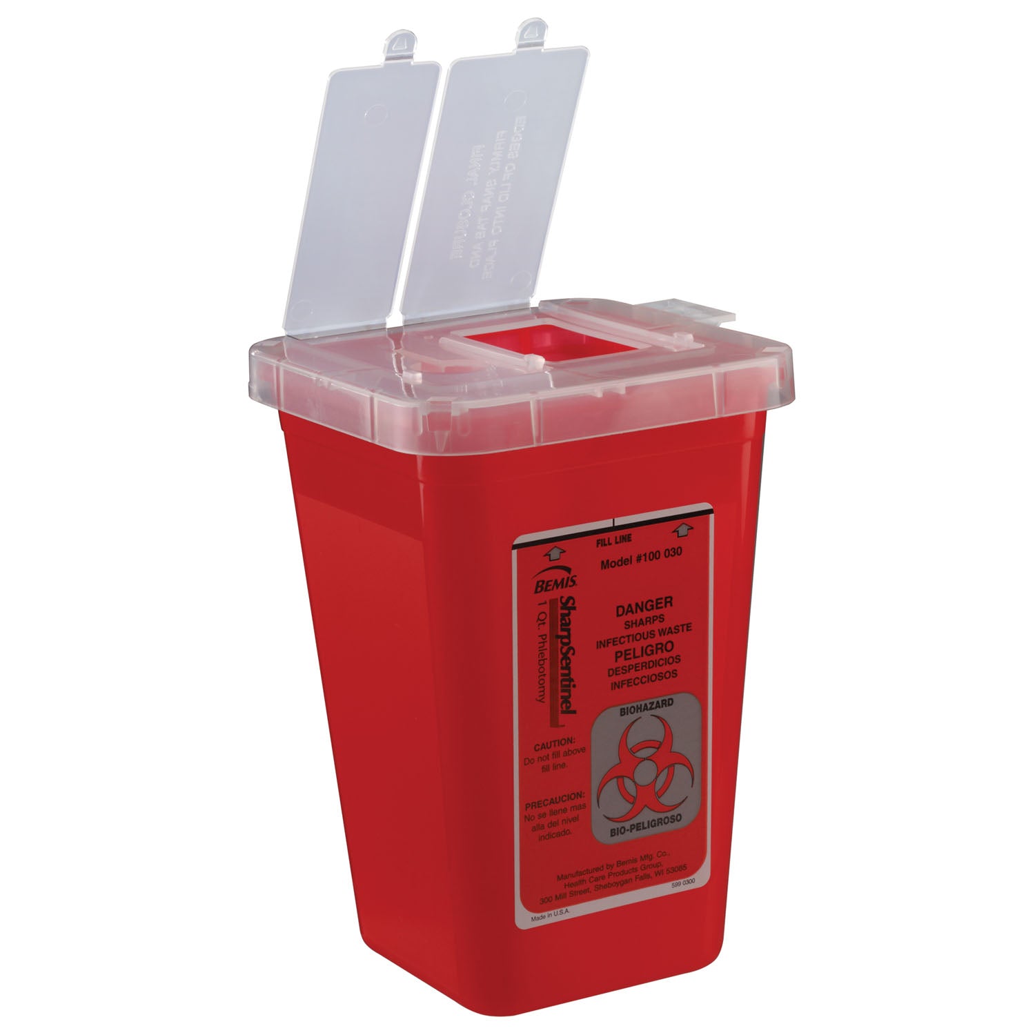 Phlebotomy Container, 1 Qt, Translucent Red, 100/cs
