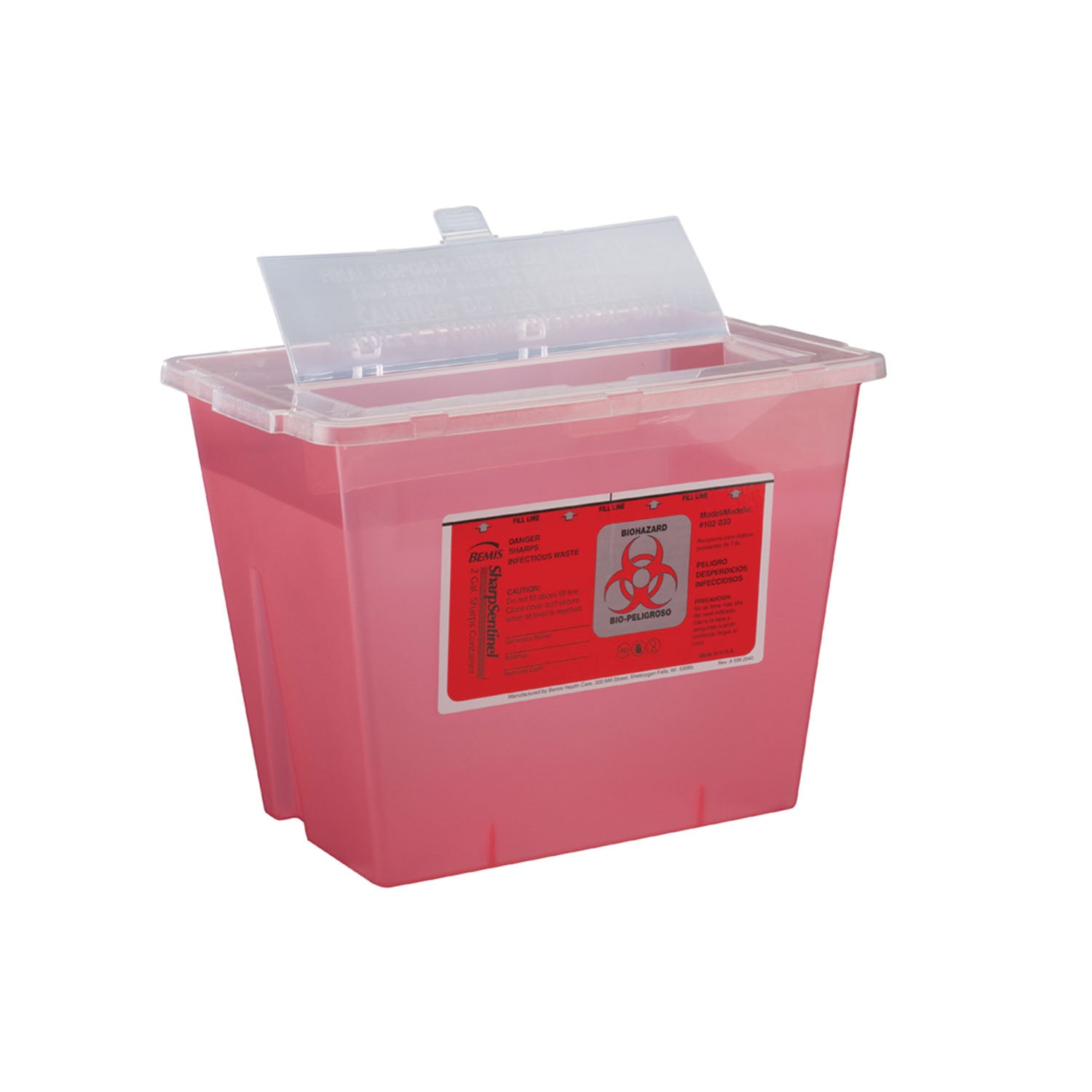 Sharps Container, 2 Gal, Translucent Red, 30/cs