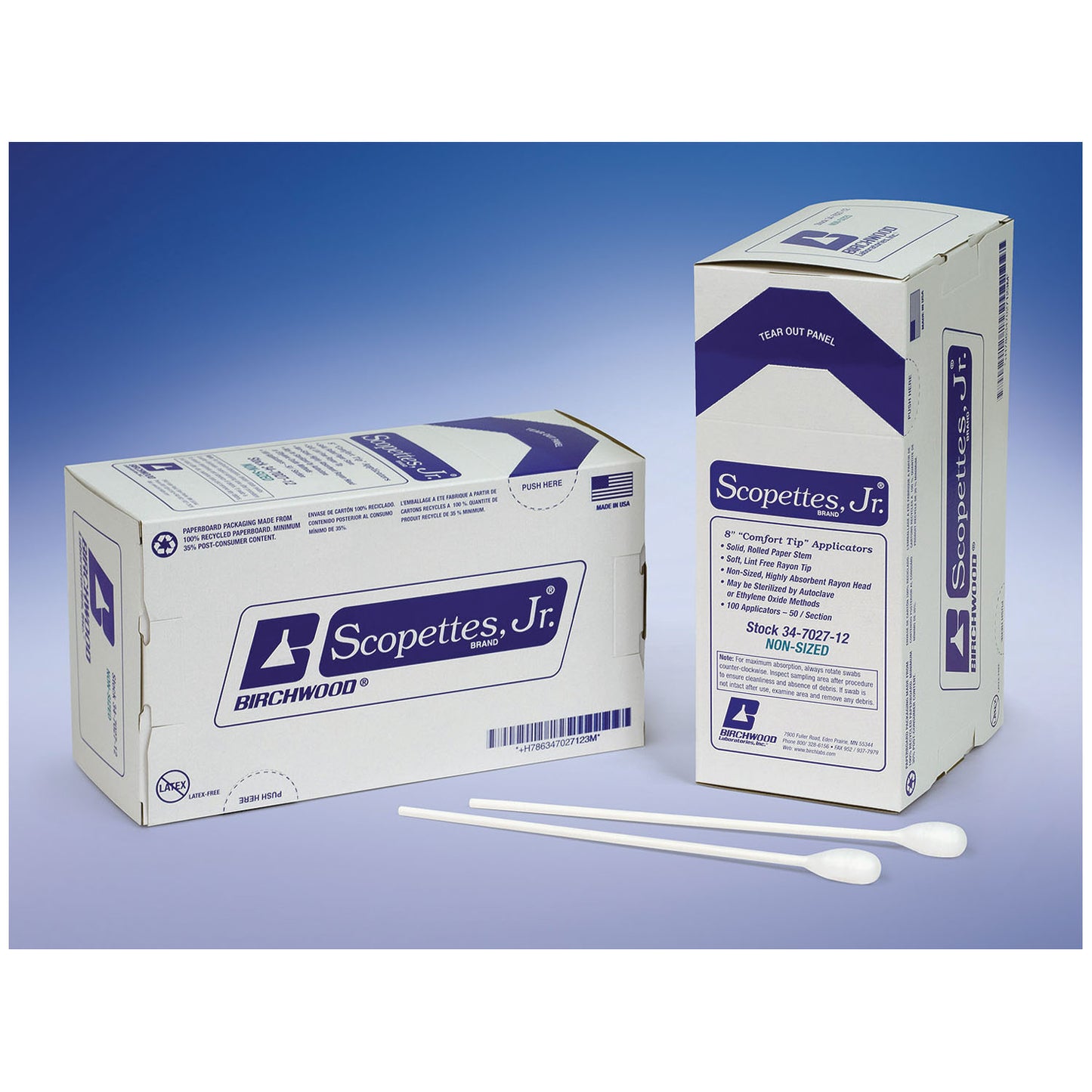 Single Ended Swab, 8", Plastic Handle, Sterile, 6/pk, 50 pk/cs
