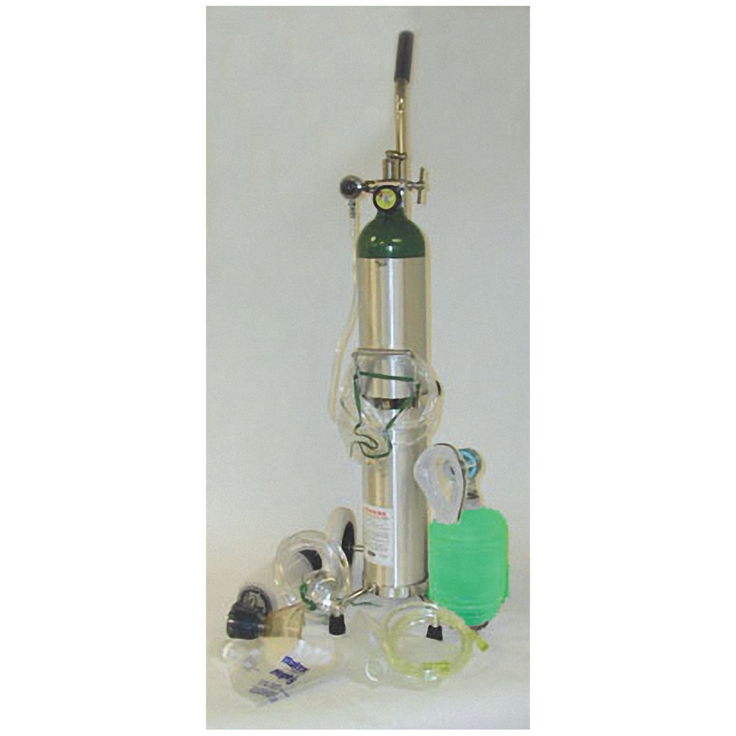 Positive Pressure E Kit Includes: 1603E Aluminum Cylinder, 1442-10 Fixed Flow Reg. (10 LPM), Adult Manual Resuscitator, Child Manual Resuscitator, Child/ Adult Mask/ Tube, Cart