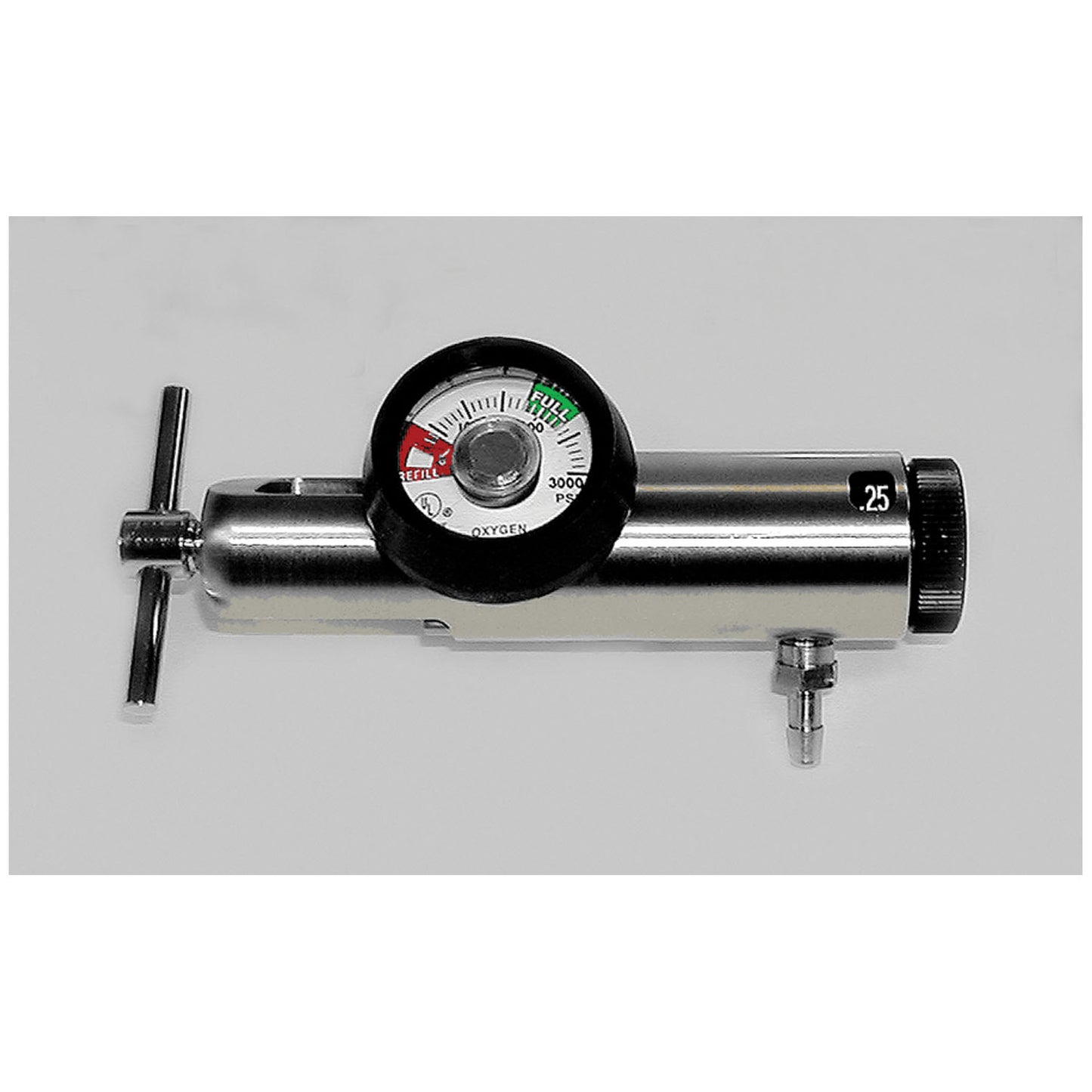 Adjustable Flow Click Style Oxygen Regulators, Contents Gauge, For Small Cylinders, No Contents Gauge, 1/2-25 LPM, CGA-870 Yoke & DISS Outlet, Brass Construction & Right Handed Design
