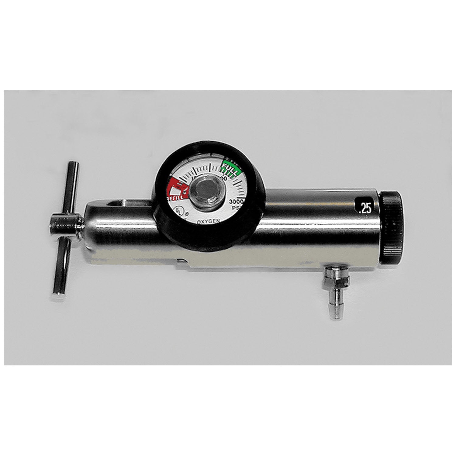 Adjustable Flow Click Style Oxygen Regulators, Contents Gauge, For Small Cylinders, No Contents Gauge, 1/2-25 LPM, CGA-870 Yoke & DISS Outlet, Brass Construction & Right Handed Design
