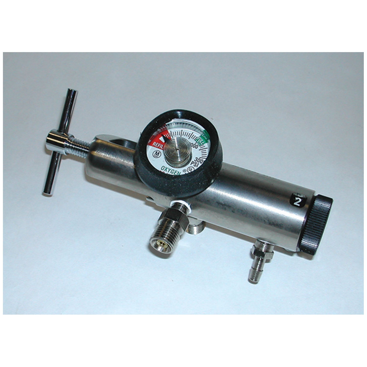 Mada Multi-Purpose High/ Low Flow Click Style Oxygen Regulators, 1/4-25 LPM, CGA-870 Yoke, 2 DISS Outlets, 50 PSI For Small Cylinders