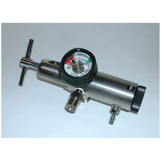Mada Multi-Purpose High/ Low Flow Click Style Oxygen Regulators, 1/4-25 LPM, CGA-870 Yoke, 2 DISS Outlets, 50 PSI For Small Cylinders