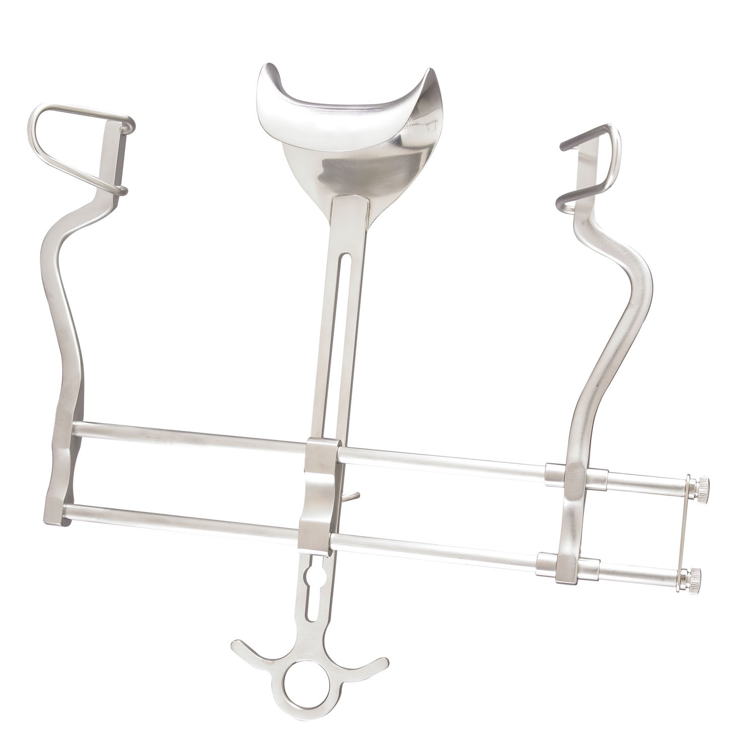 Abdominal Retractor, 10" Spread, Fenestrated Side Blades 2_"D & Solid Center Blade 3" x 1_"D