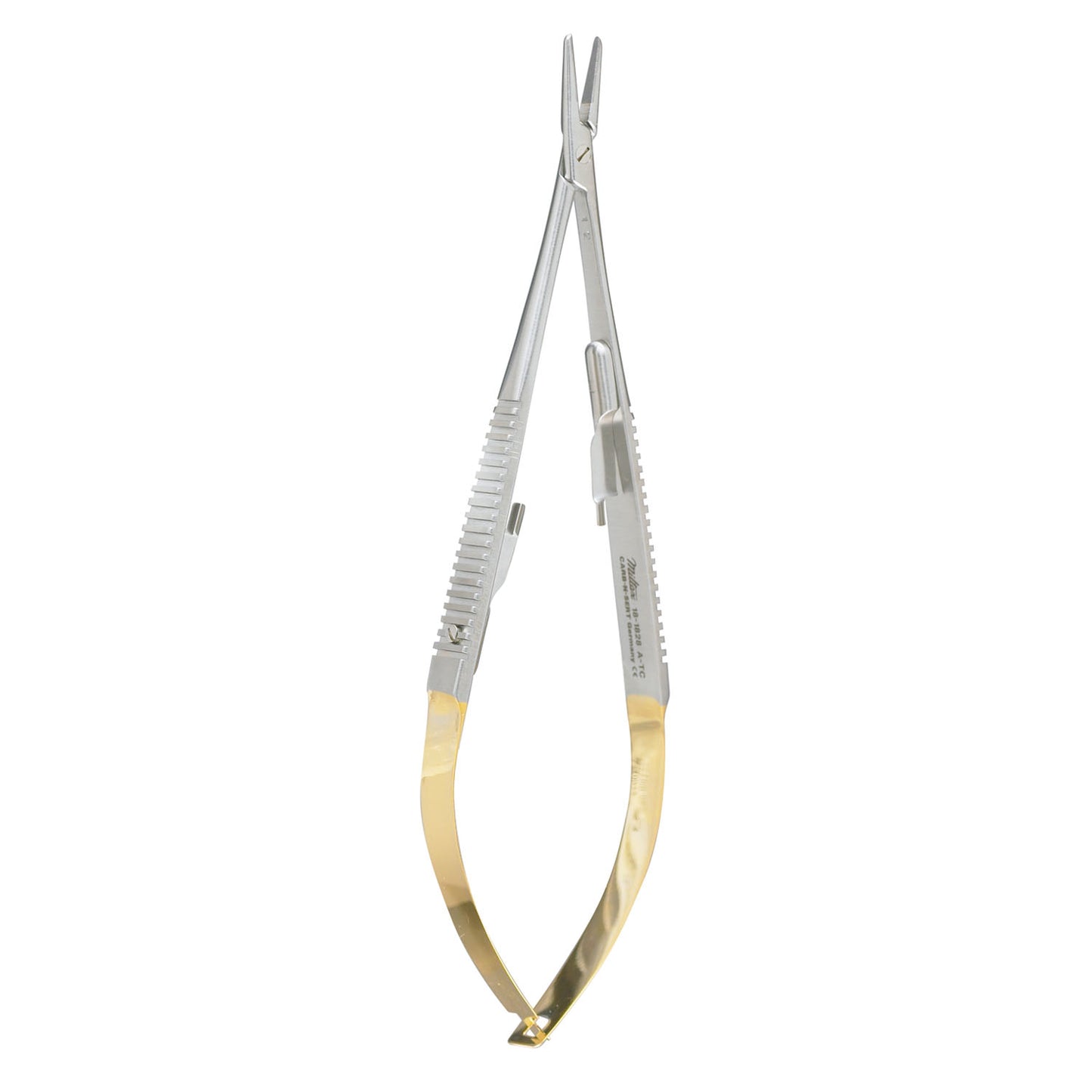 Castroviejo Needle Holder, 5_", Lock, Carb-N-Sert, Serrated, Straight