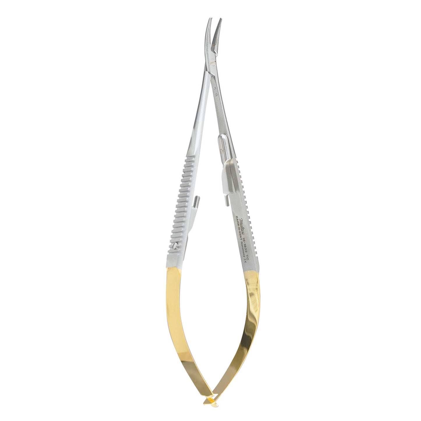 Castroviejo Needle Holder, 5_", Lock, Carb-N-Sert, Smooth, Curved