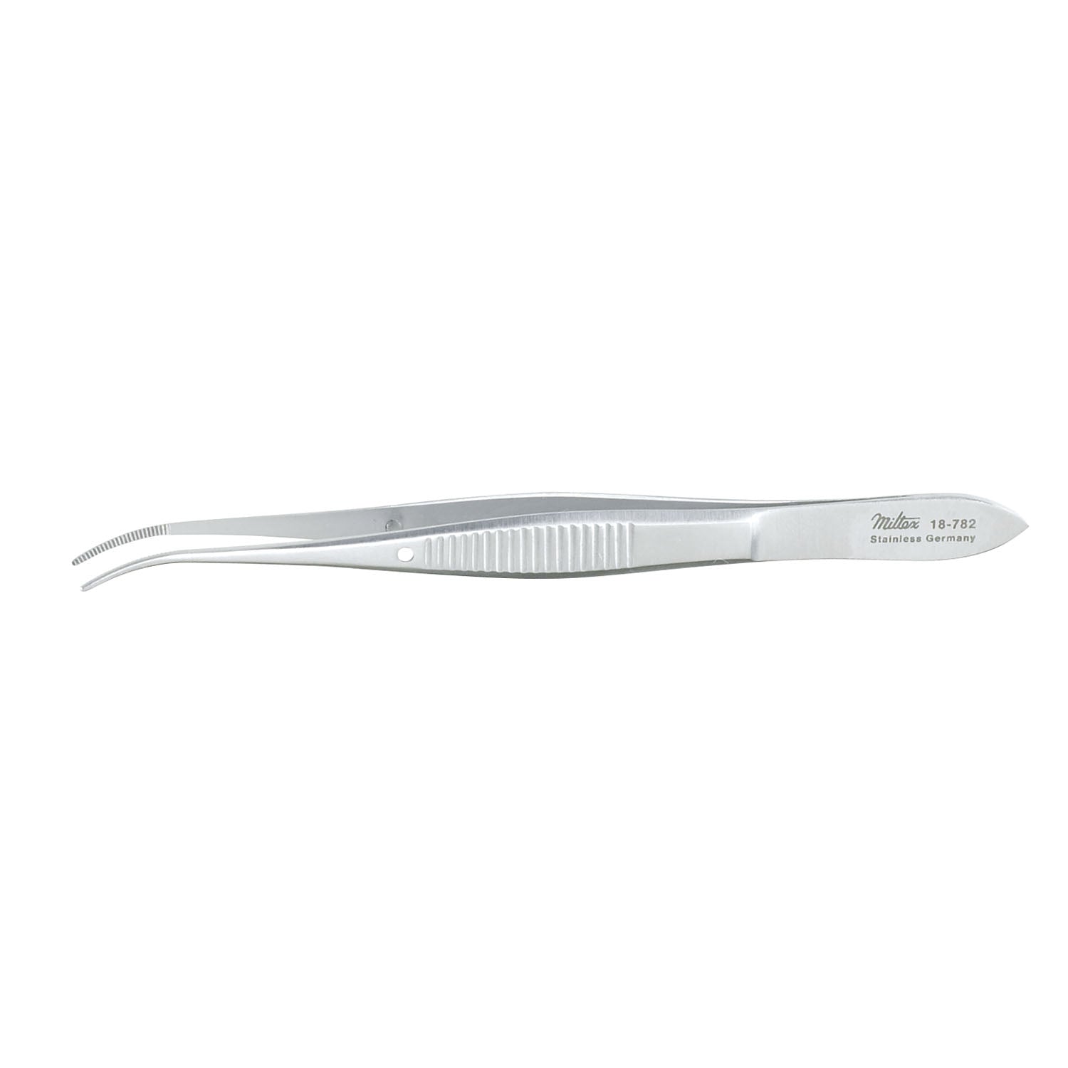 Eye Dressing Forceps, 4" Half Curved, Standard, 0.8mm Wide Tips