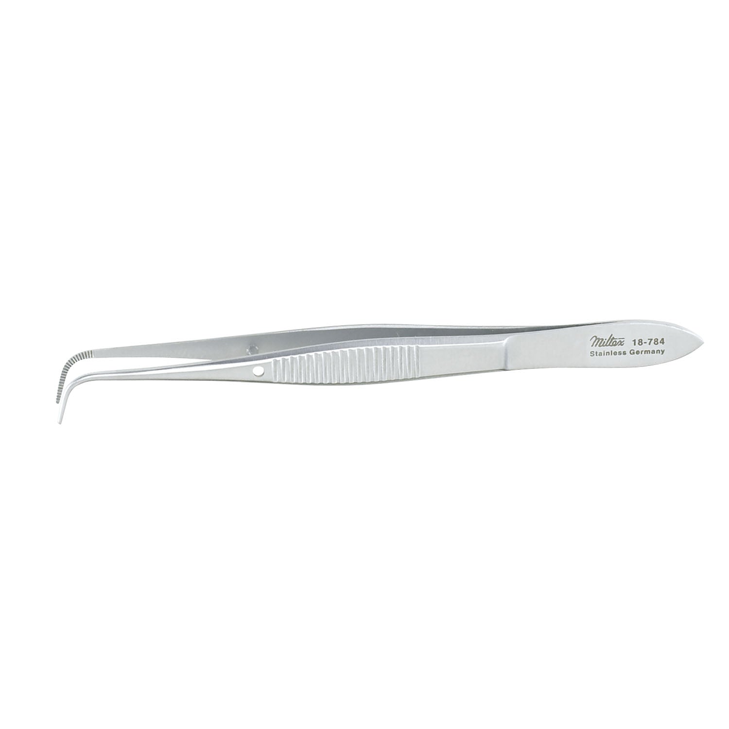 Eye Dressing Forceps, 4" Full Curved, Standard, 0.8mm Wide Tips