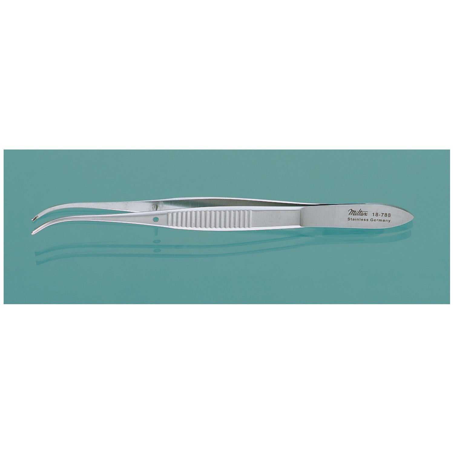 Tissue Forceps, 4" Half Curved, Standard, 0.8mm Wide Tips