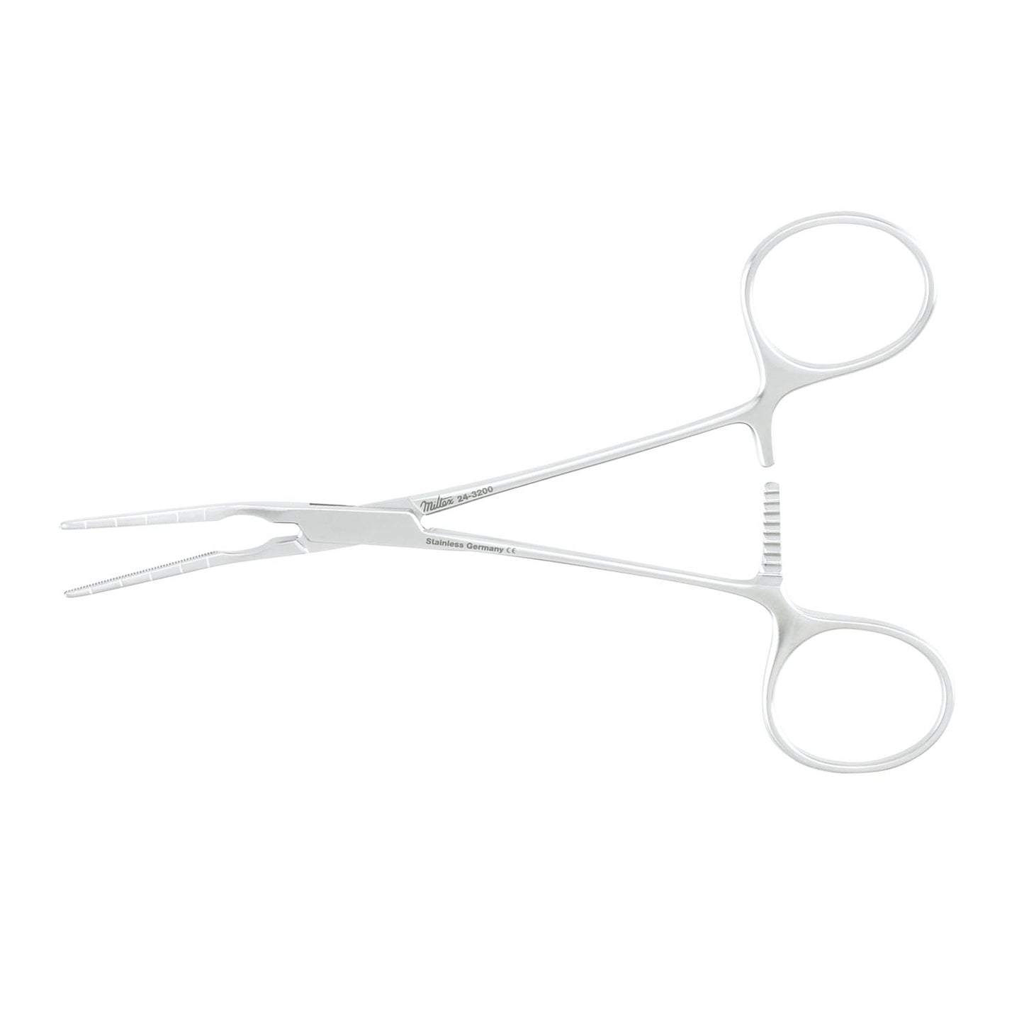 Vascular Clamp, 5_", 5mm Calibrations On Outer Sides Of Jaws, Angled Jaws 25mm, Straight Handles