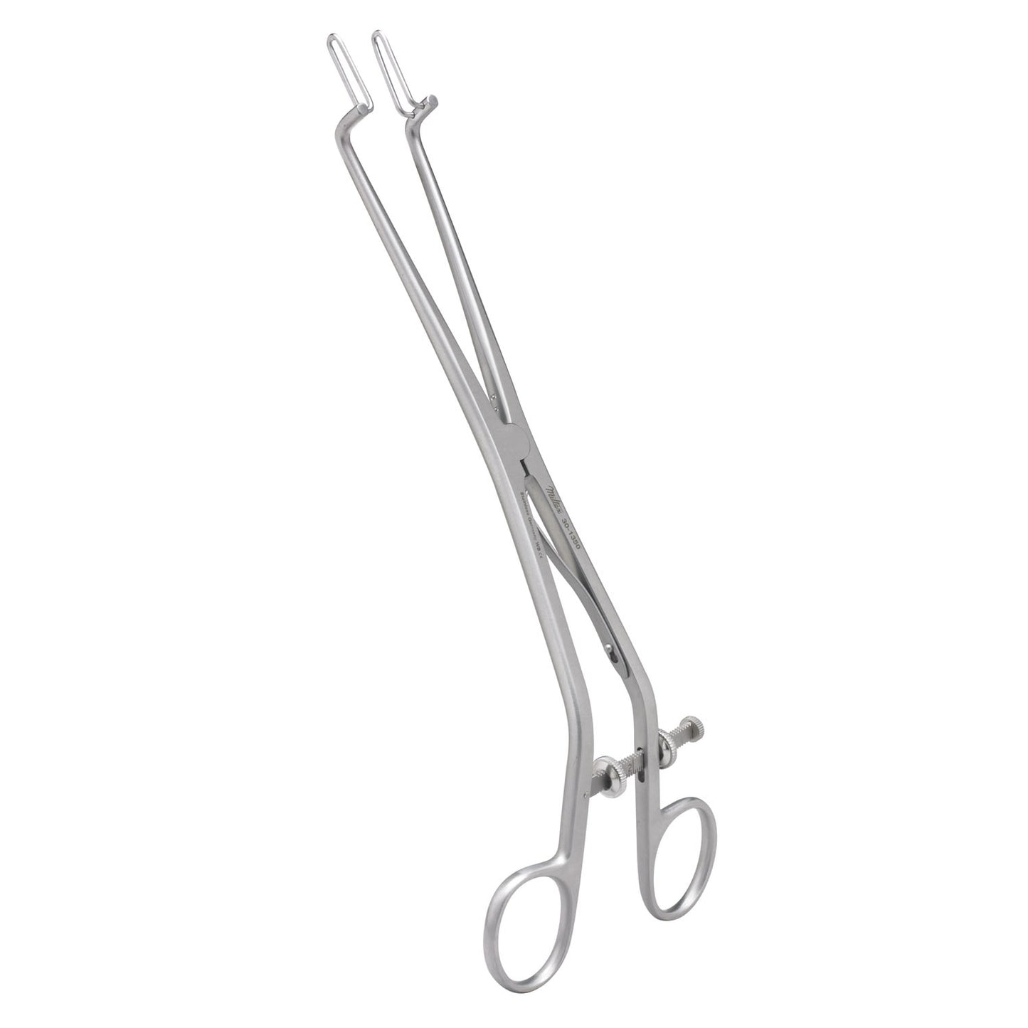 Endocervical Speculum, 9_", Gauge & Set Screw, Offset Ring Handles, Fenestrated Jaws 7 x 25mm