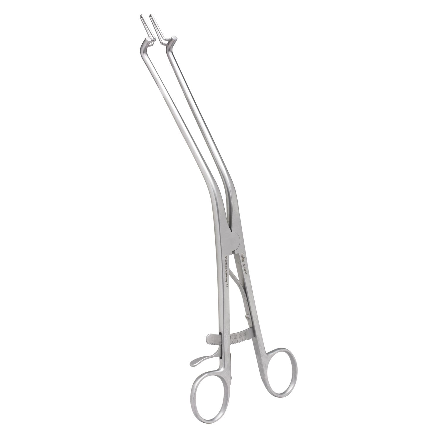 Endocervical Speculum, 11", Improved Pattern, Ratchet & Gauge, Extra Delicate Fenestrated Jaws 3mm Wide At Tip x 25mm Long