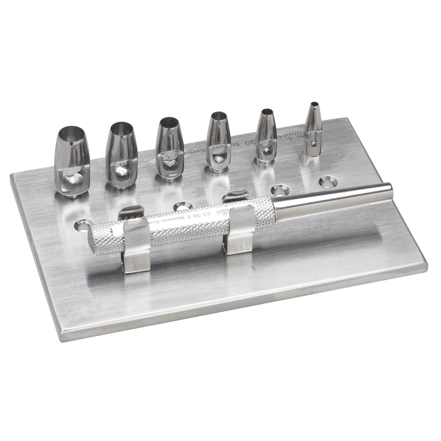 Keyes Dermal Punch Set, 3_" Handle, Screw-In Keyes Knives 2,3,4,5,6 & 7mm Mounted on Storage & Sterilization Rack