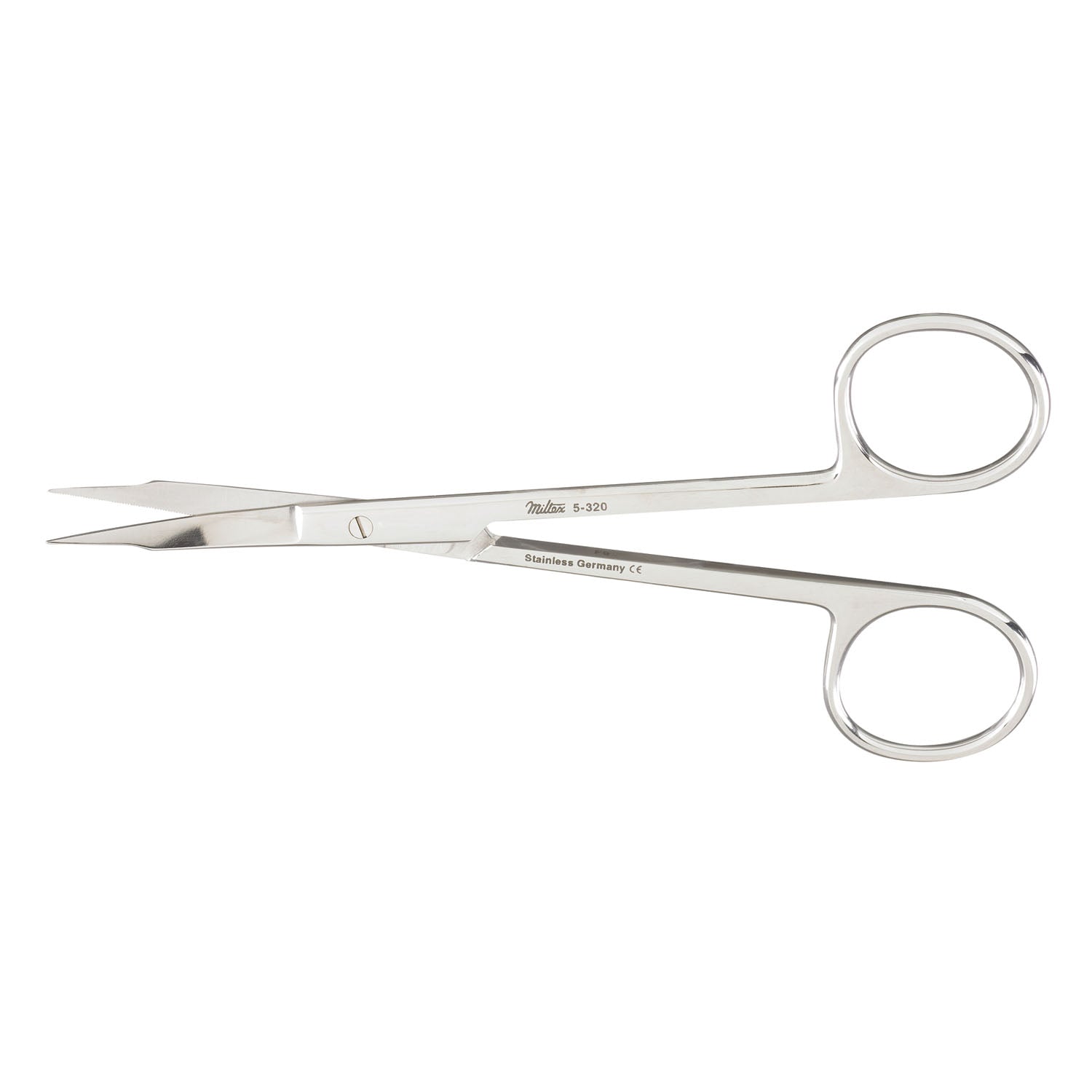 Wound Debridement Scissors, 5" Curved Fine Tips, One Serrated Blade