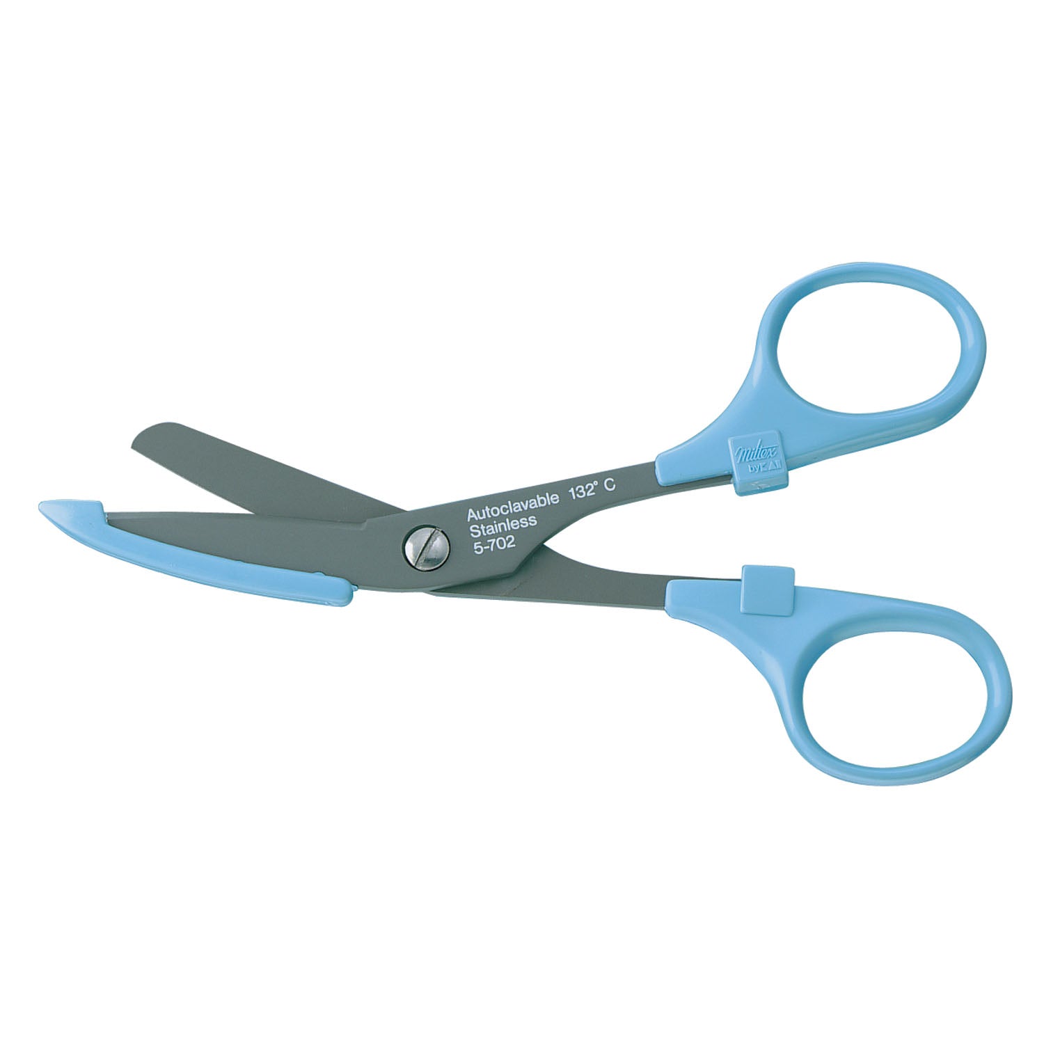 Nurses Scissors, 5_" (14.0cm), Fluoride Coated, Coated Safety Guard, Blue