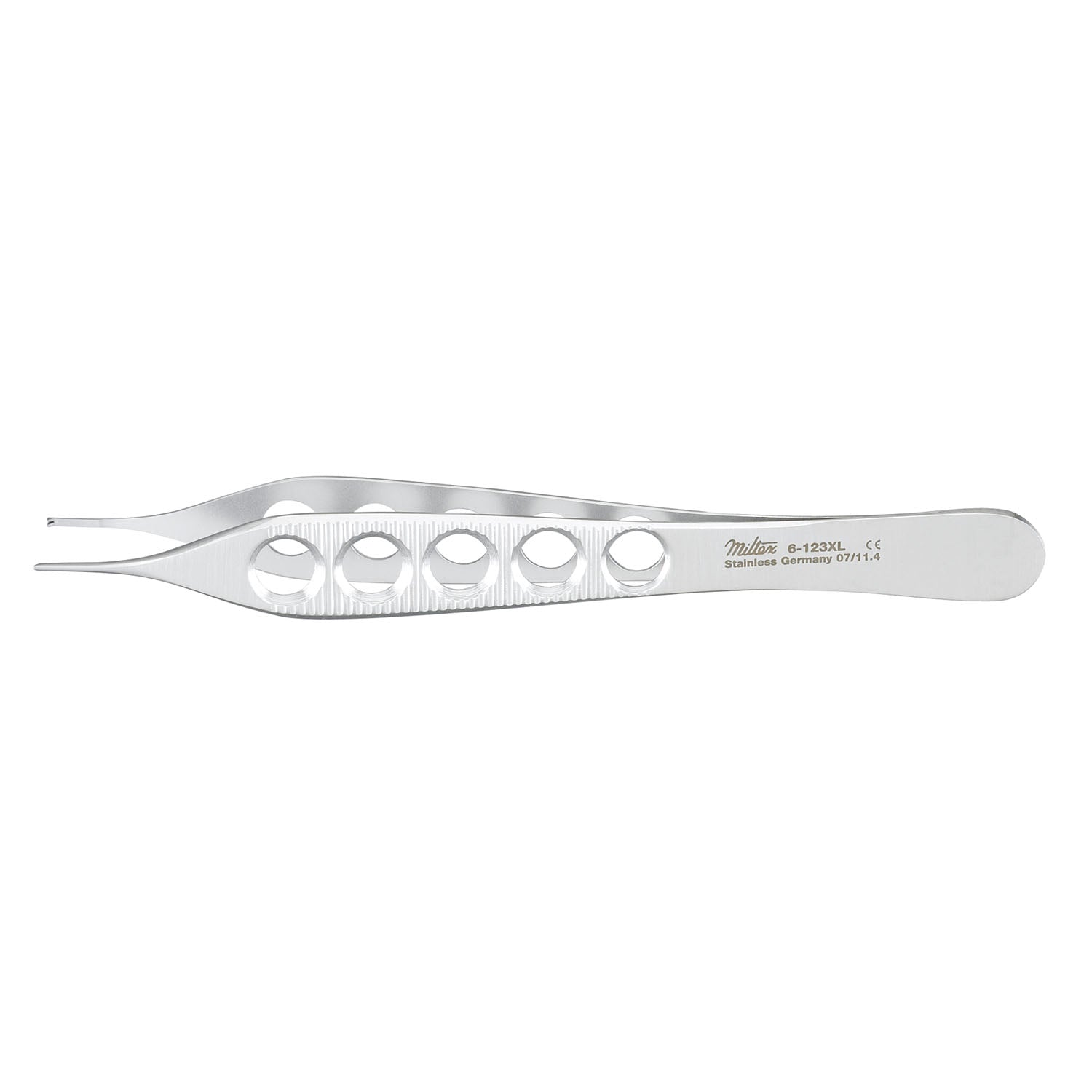 Tissue Forceps, 4_", 1x2 Teeth, Fenestrated Handles, Platform, Lightweight