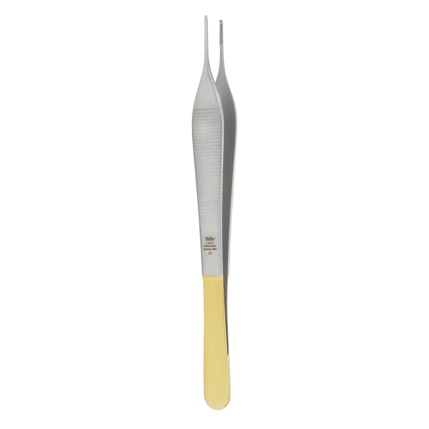 Adson Forceps, 6", Tissue & Suture, 1x2 Teeth, Cross Serrated Tying Platform, Carb-N-Sert (Tungsten Carbide)