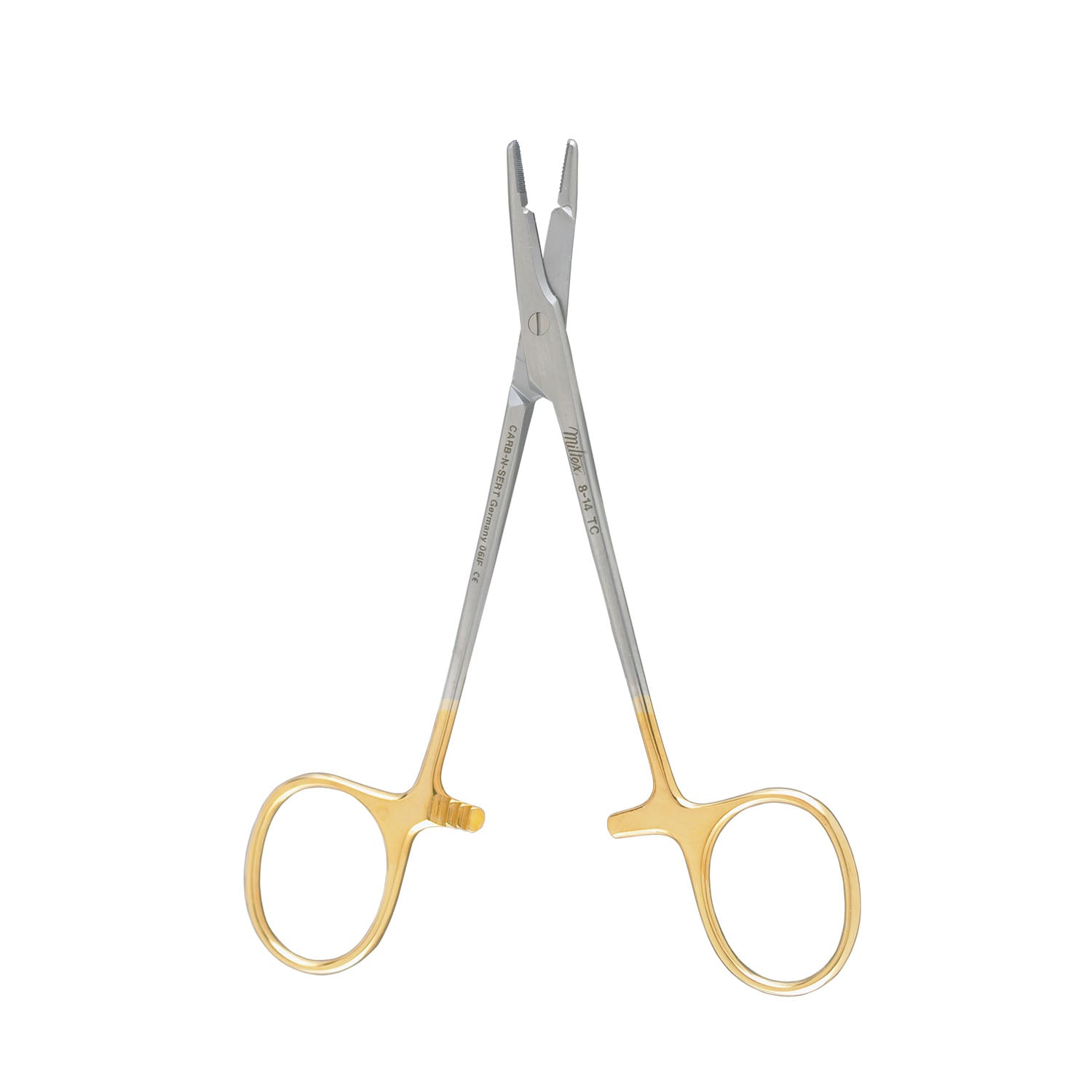 Olsen-Hegar Needle Holder, 4_", Serrated, Extra Delicate, Carb-N-Sert T.C. Jaws