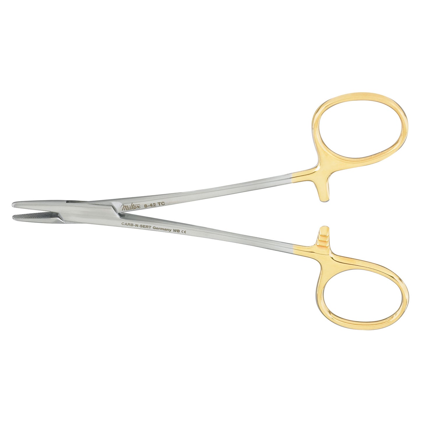 Mayo-Hegar Needle Holder, 5", Serrated Jaws, Carb-N-Sert T.C. Jaws