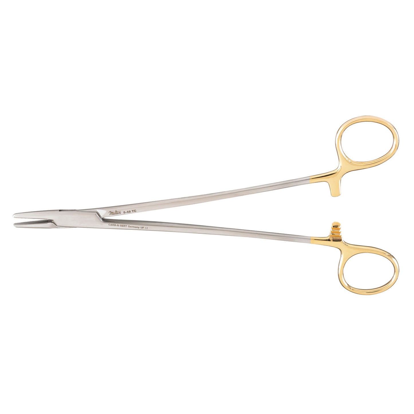Mayo-Hegar Needle Holder, 8", Serrated Jaws, Carb-N-Sert T.C. Jaws