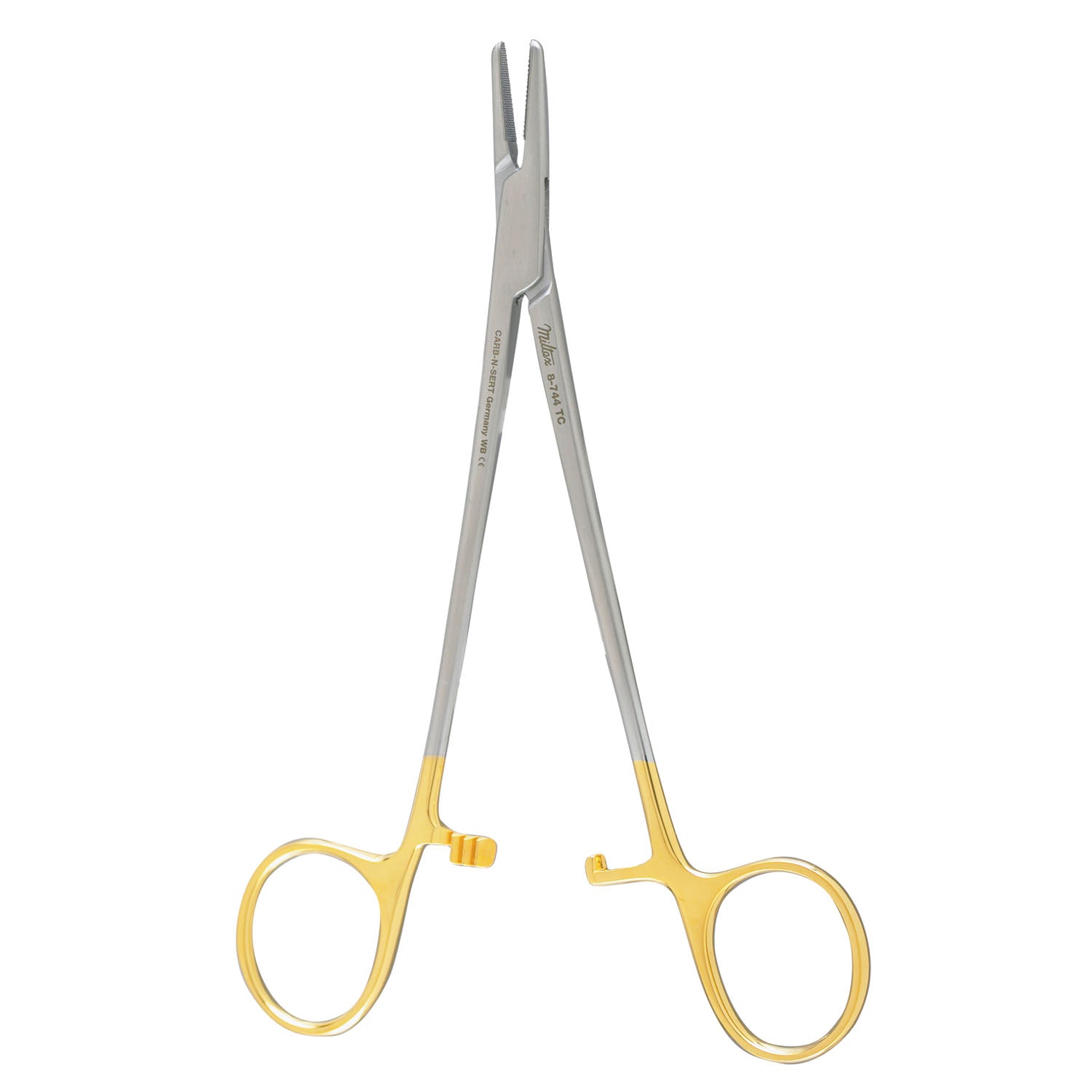Mayo-Hegar Needle Holder, 6", Quick Release Ratchet, Serrated, Carb-N-Sert T.C. Jaws