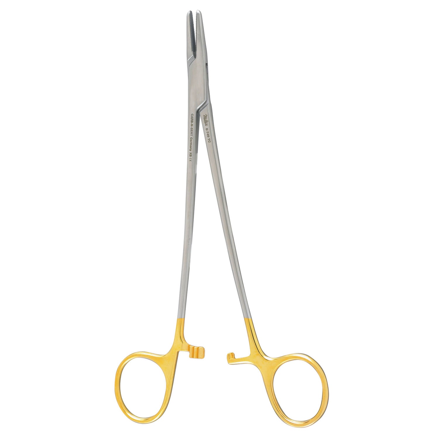 Mayo-Hegar Needle Holder, 7", Quick Release Ratchet, Serrated, Carb-N-Sert T.C. Jaws