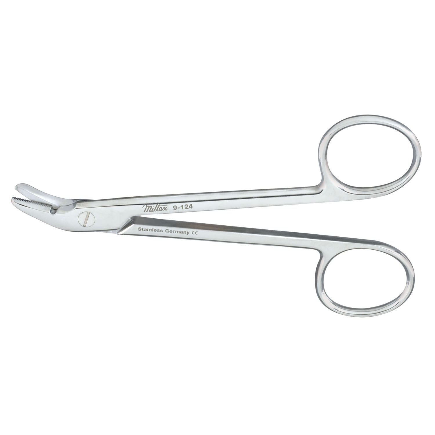 Wire Cutting Scissors, 4_", One Serrated Blade, Angled to Side