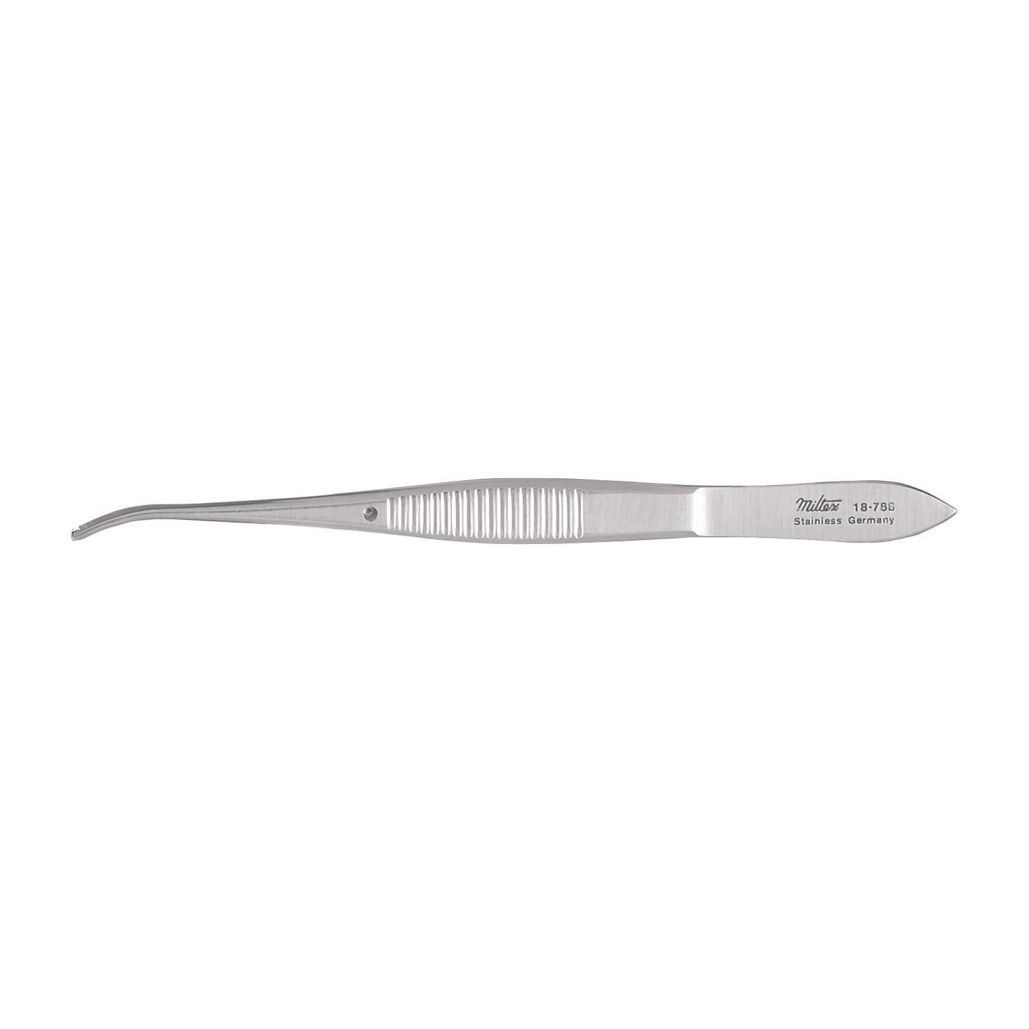 Iris Forceps, 4", _ Curved, 1x2 Teeth