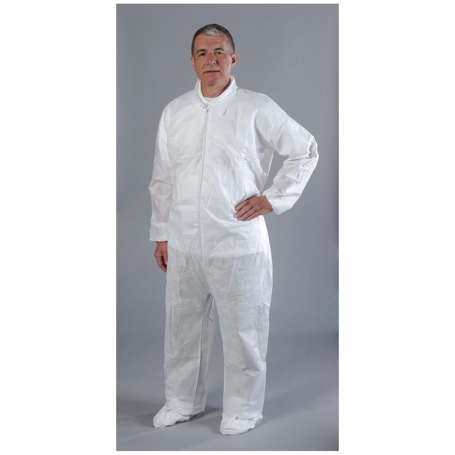 Coveralls, Medium, White, Elastic Wrist, Ankle & Back, 25/cs