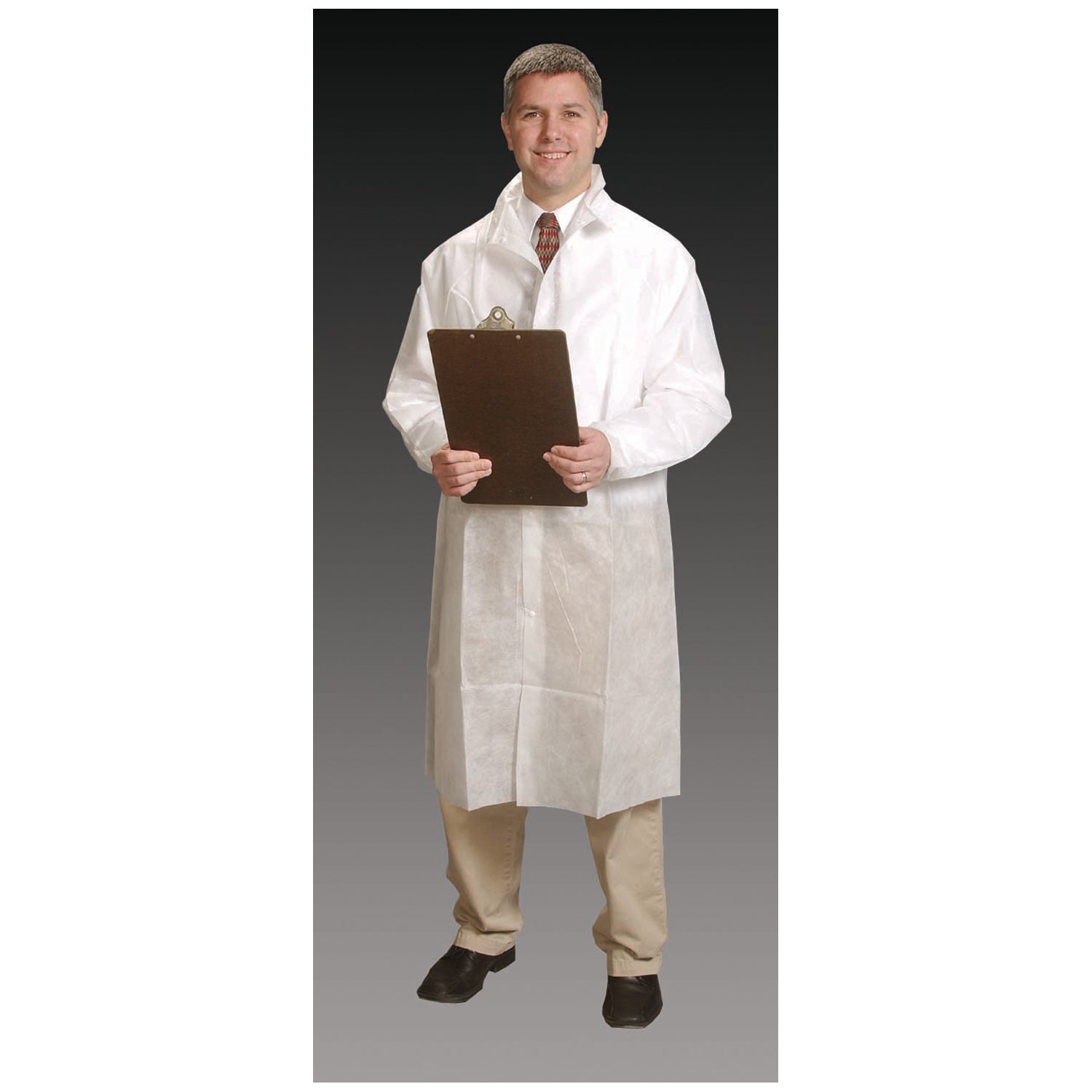 Frock Lab Coat, 2X-Large, White, Elastic Wrist, Snap Collar, Snap Close, 30/cs