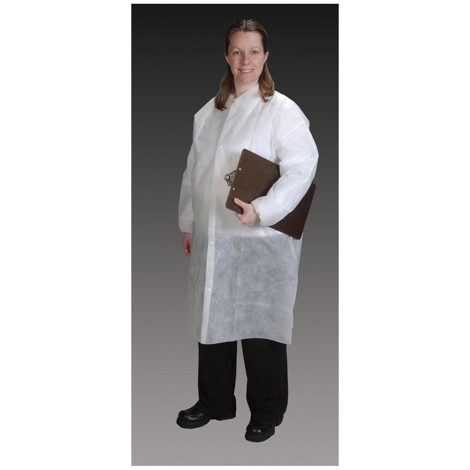 Lab Coat, Medium, White, Tapered Collar, Elastic Wrist, 30/cs