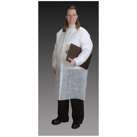 Lab Coat, Large, White, Tapered Collar, Elastic Wrist, 30/cs