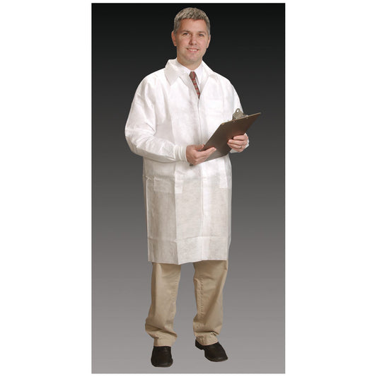 Lab Coat, 2X-Large, White, Tapered Collar, Knit Cuff, 30/cs