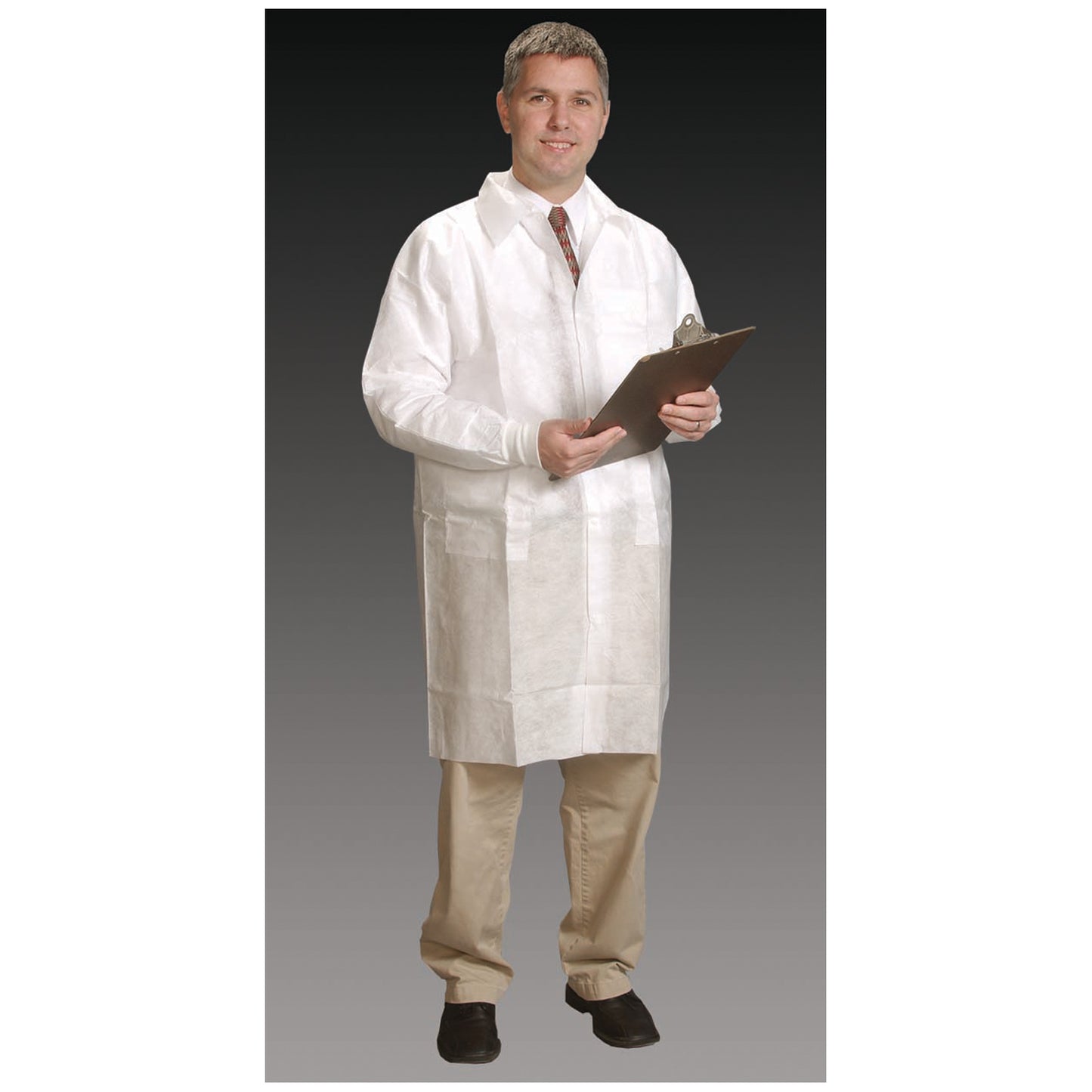 Lab Coat, Large, White, Tapered Collar, Knit Cuff, 30/cs
