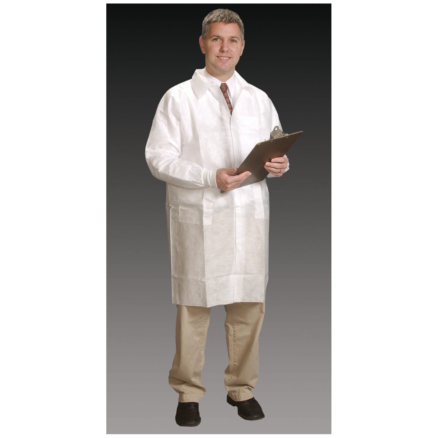 Lab Coat, Medium, White, Tapered Collar, Knit Cuff, 30/cs **Manufacturer Backorder - Inventory Limited when Available**