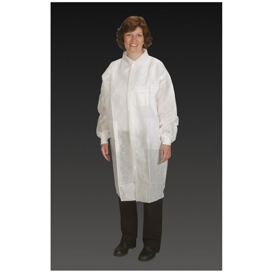 Lab Coat, Large/ X-Large, White, Tapered Collar, Elastic Wrist, 25/cs