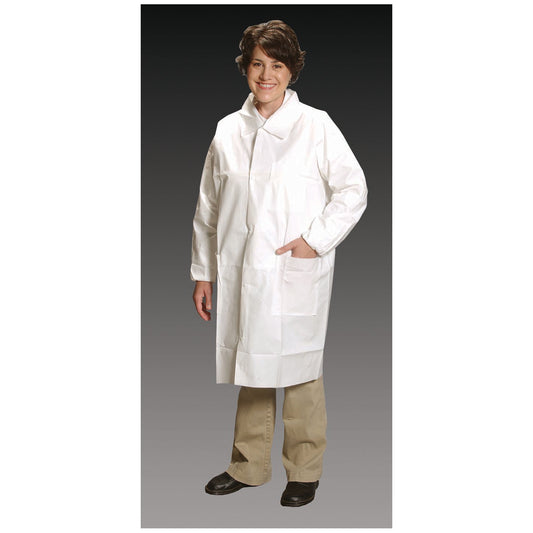 Lab Coat, Medium, 3 Pockets, Tapered Collar, Elastic Wrist, 25/cs