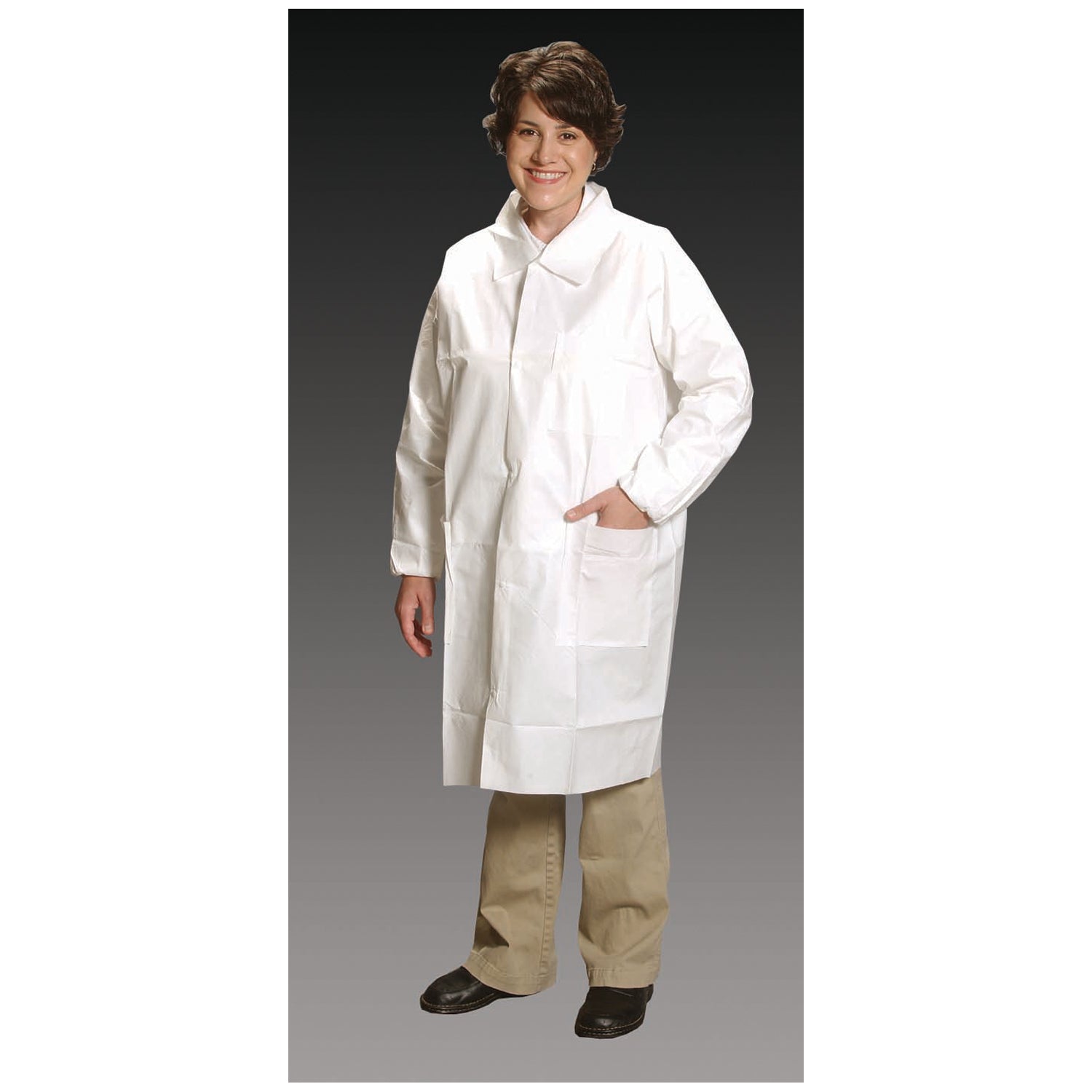 Lab Coat, Large, 3 Pockets, Tapered Collar, Elastic Wrist, 25/cs